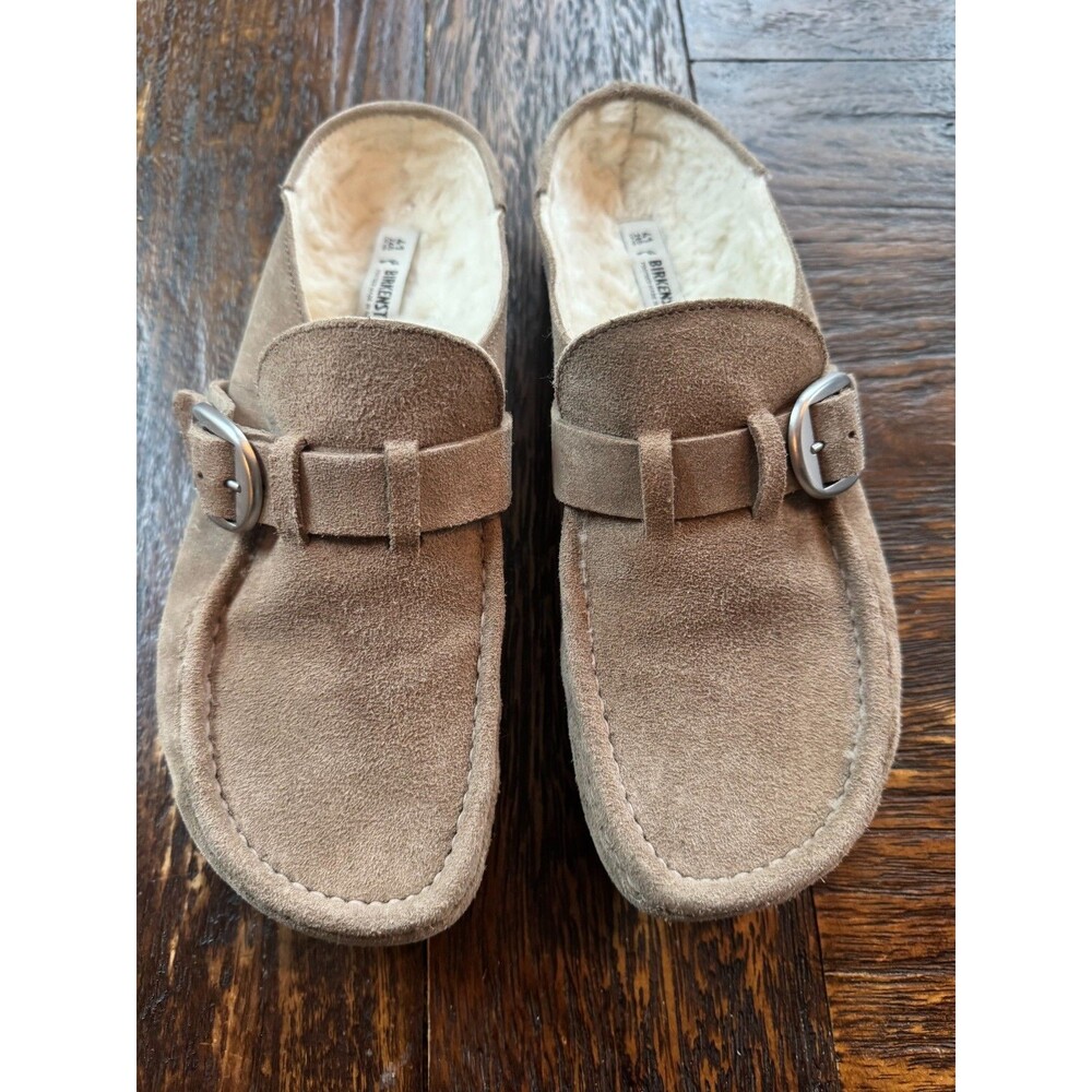 Birkenstock Buckley Shearling Taupe Suede Leather Clogs EU 41 Men’s 8 Women’s 10